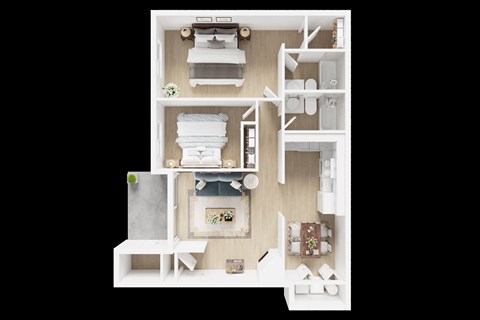 Floor plan for 2 beds, 2 baths, 900 sqft